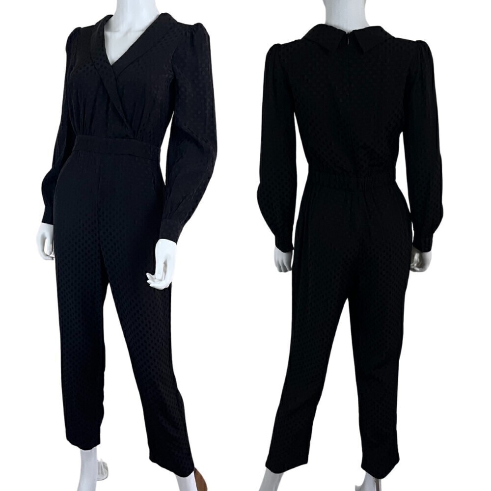 Ali & Jay Women Size S Black Satin Cocktail Party Dot Jacquard Jumpsuit Modern